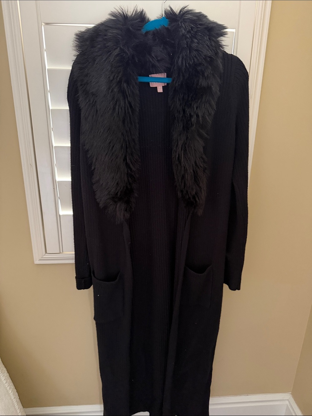 Show Me Your MuMu Black Long Knit Cardigan with Faux Fur Collar
